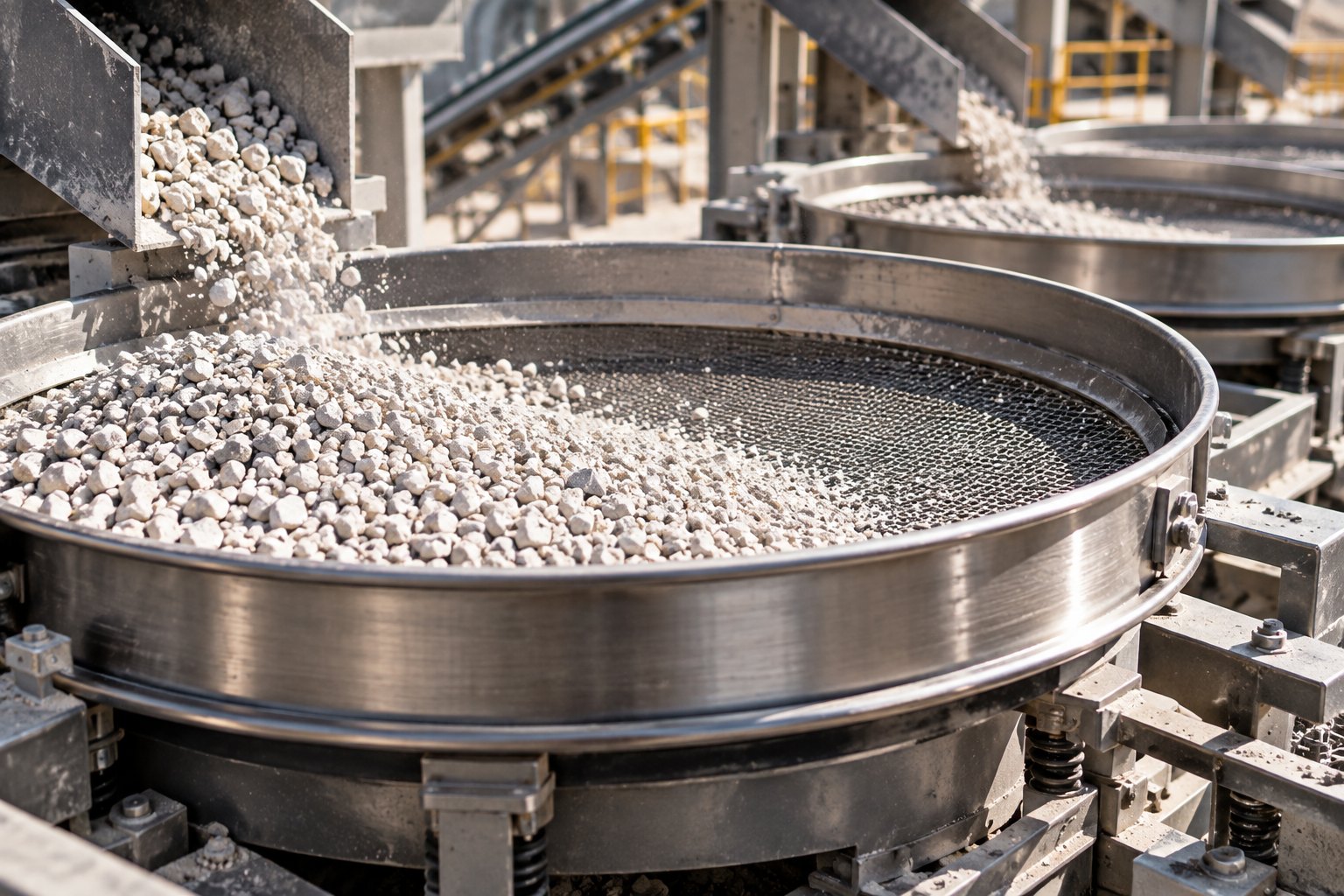Screening silica granules to size