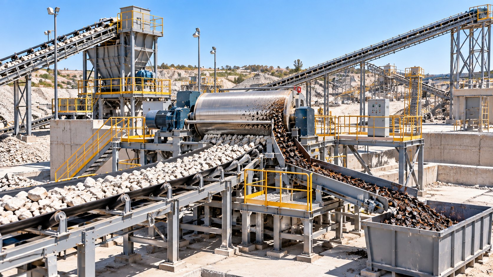 Magnetic separator removing iron bearing material from the feed