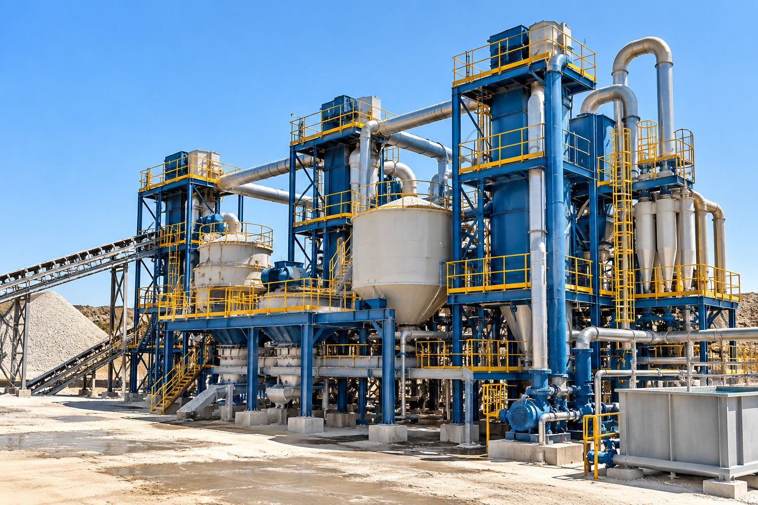 Purification plant with process towers and pipework