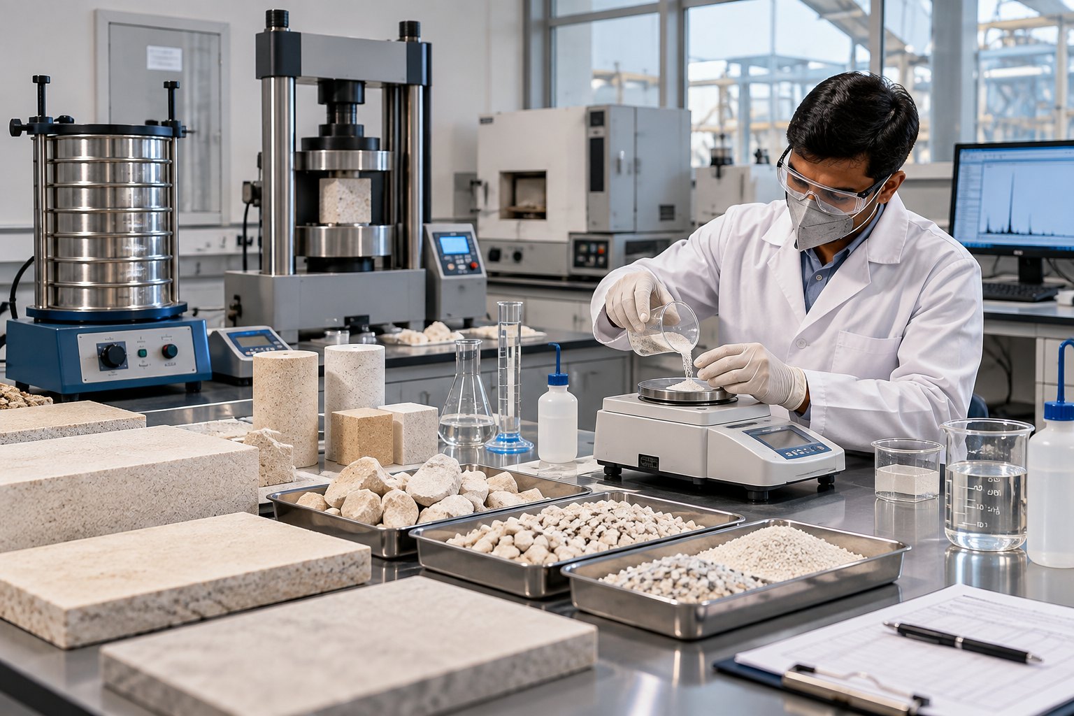 Technician weighing samples in a quality laboratory